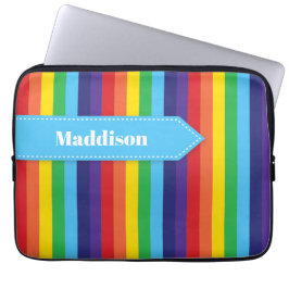 Rainbow Striped Electronics Sleeve met naam