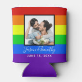 Rainbow Striped Foto Gay Pride LGBTQ Weddenschap Blikjeskoeler (Achterkant)