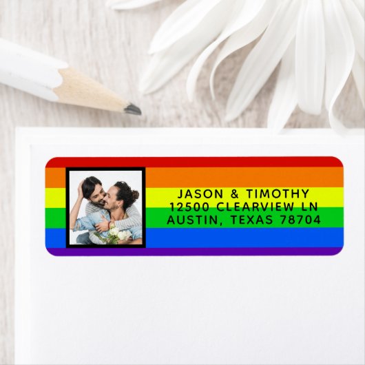 Rainbow Striped Foto LGBTQ Gay Pride Wedding Etiket (Insitu)