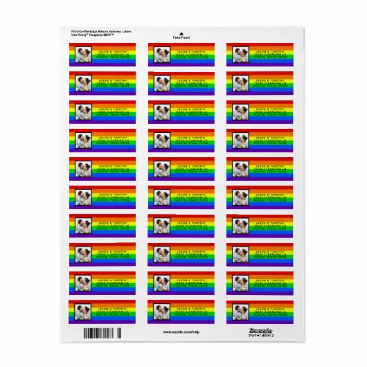 Rainbow Striped Foto LGBTQ Gay Pride Wedding Etiket (Full Sheet)