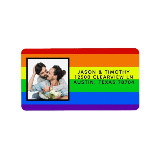 Rainbow Striped Foto LGBTQ Gay Pride Wedding Etiket (Voorkant)