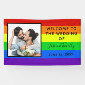 Rainbow Striped Foto LGBTQ Welkom bij ons huwelijk Spandoek (Horizontaal)