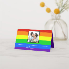 Rainbow Striped Gay Pride Couple Weduwfoto Plaatskaartje