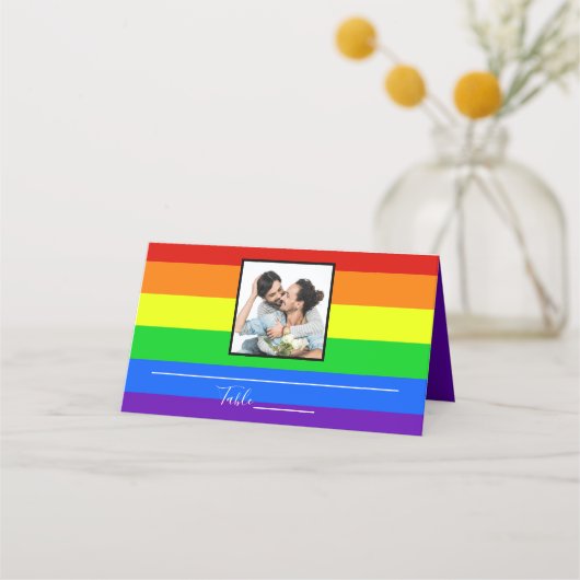 Rainbow Striped Gay Pride Couple Weduwfoto Plaatskaartje (Voorkant)
