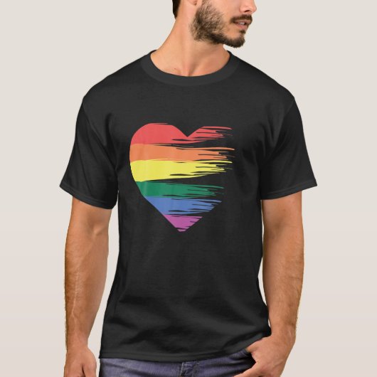 Rainbow Striped Heart Design Kidcore Aesthetische  T-shirt (Voorkant)
