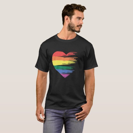 Rainbow Striped Heart Design Kidcore Aesthetische  T-shirt (Voorkant volledig)