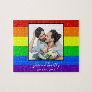 Rainbow Striped LGBTQ Couple Photo Jubileum Legpuzzel