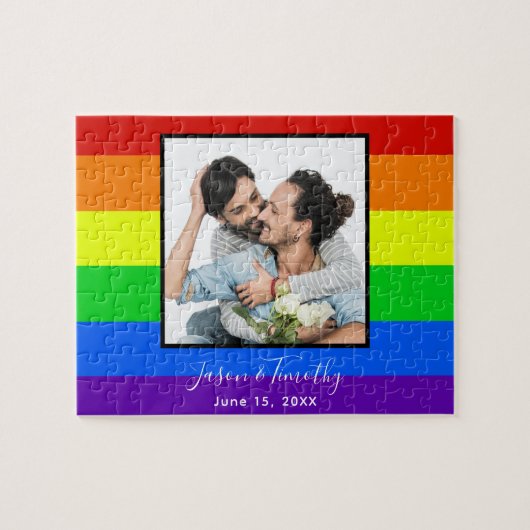 Rainbow Striped LGBTQ Couple Photo Jubileum Legpuzzel (Horizontaal)