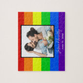 Rainbow Striped LGBTQ Couple Photo Jubileum Legpuzzel (Verticaal)
