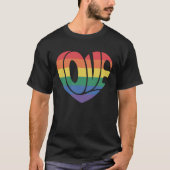 Rainbow Striped Love Heart Gay Pride T-shirt (Voorkant)