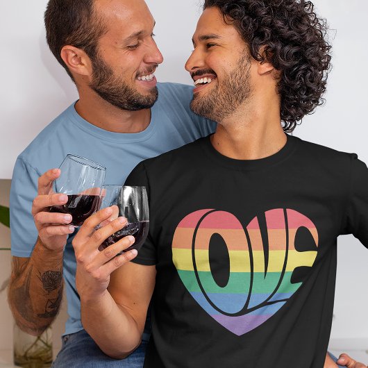 Rainbow Striped Love Heart Gay Pride T-shirt