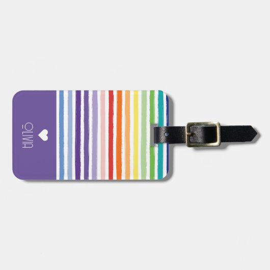Rainbow Striped Monogram Heart Bagagelabel (Voorkant horizontaal)