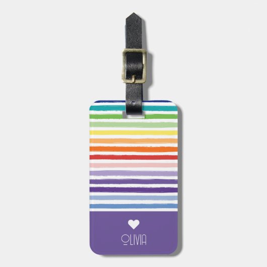 Rainbow Striped Monogram Heart Bagagelabel (Voorkant verticaal)