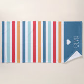 Rainbow Striped Monogram Heart Strandlaken (Voorkant)