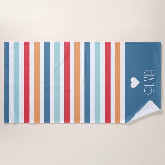 Rainbow Striped Monogram Heart Strandlaken (Voorkant)