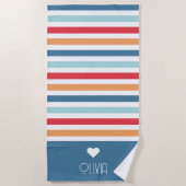Rainbow Striped Monogram Heart Strandlaken (Voorkant)