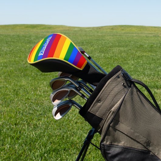 Rainbow Striped Name Golf Hoesjes Golfheadcover (Insitu)