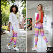 Rainbow Striped Organic Pebble Dot Pattern Leggings