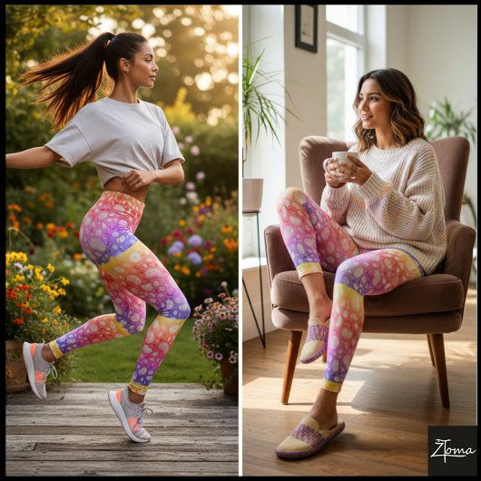 Rainbow Striped Organic Pebble Dot Pattern Leggings