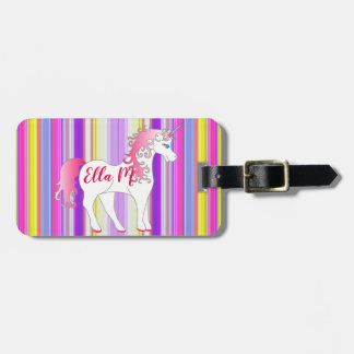 Rainbow Striped Personalized Unicorn Bagagelabel