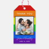 Rainbow Striped Photo LGBTQ Couple Wedding Cadeaulabel (Voorkant)