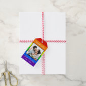Rainbow Striped Photo LGBTQ Couple Wedding Cadeaulabel (Met Touw)