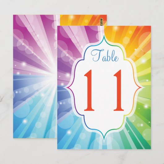 Rainbow Striped Sunburst Tafelnummer Briefkaart (Voorkant / Achterkant)
