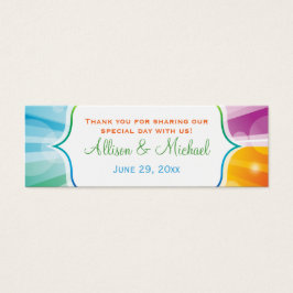 Rainbow Striped Sunburst Wedding Favor Label Mini Visitekaartjes