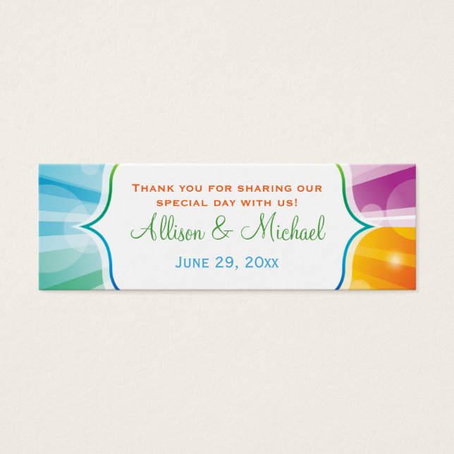 Rainbow Striped Sunburst Wedding Favor Label Mini Visitekaartjes (Voorkant)