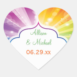 Rainbow Striped Sunburst Wedding Favor Sticker