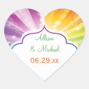 Rainbow Striped Sunburst Wedding Favor Sticker