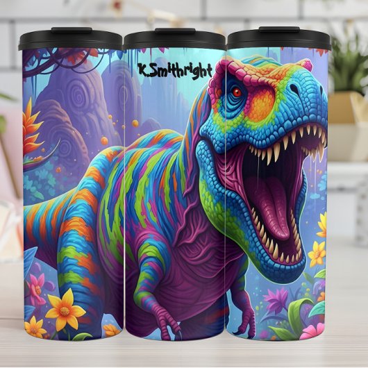 Rainbow Striped T-Rex Roaring Jungle Thermosbeker