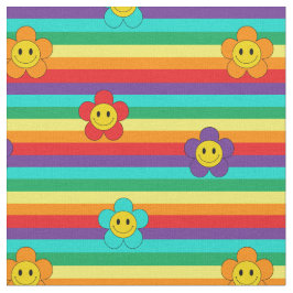 Rainbow Stripes and Hippie Flowers Pattern Stof