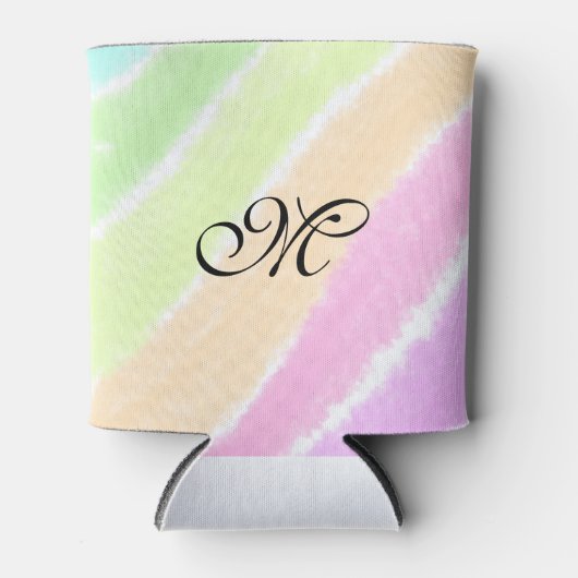 Rainbow stripes aquarellijnen voeg uw monogram toe blikjeskoeler (Voorkant)