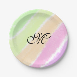Rainbow stripes aquarellijnen voeg uw monogram toe papieren bordje