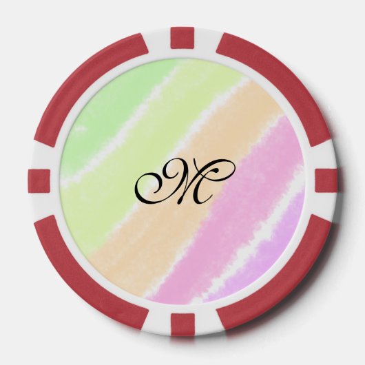 Rainbow stripes aquarellijnen voeg uw monogram toe poker chips (Voorkant)