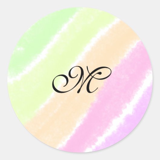 Rainbow stripes aquarellijnen voeg uw monogram toe ronde sticker (Voorkant)