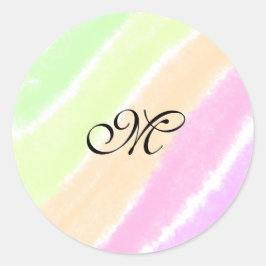 Rainbow stripes aquarellijnen voeg uw monogram toe ronde sticker