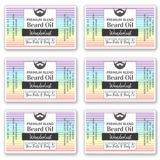 Rainbow Stripes Baard Olielabel met Ingrediënten Sticker (Voorkant)