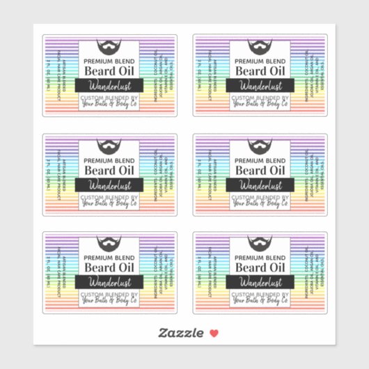 Rainbow Stripes Baard Olielabel met Ingrediënten Sticker (Vel)