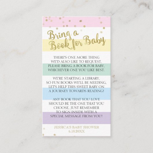 Rainbow Stripes Baby shower Breng een boek Insert Informatiekaartje (Voorkant)