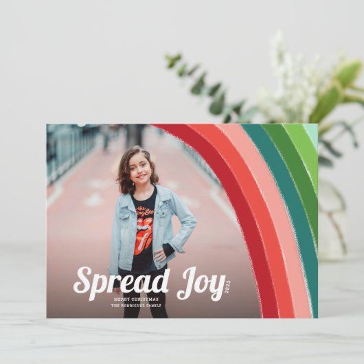 Rainbow Stripes Bright Colors met kerstmis Feestdagenkaart (Staand voorkant)