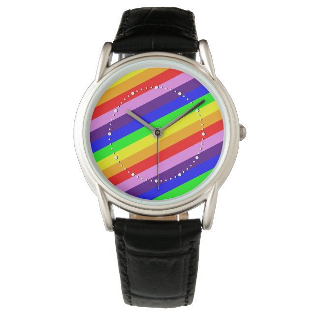 Rainbow Stripes Classic Colorful Happy Pride Horloge (Voorkant)