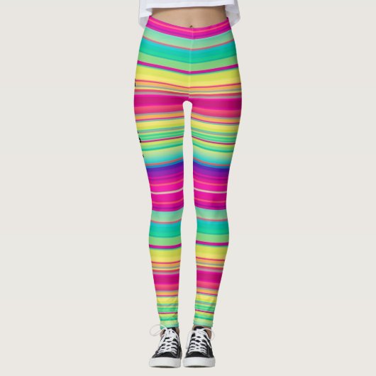 Rainbow Stripes Colorful Custom Name Leggings (Voorkant)