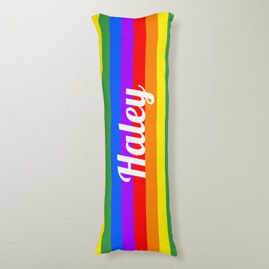 Rainbow Stripes Custom Naam Body Kussen (Voorkant Verticaal)