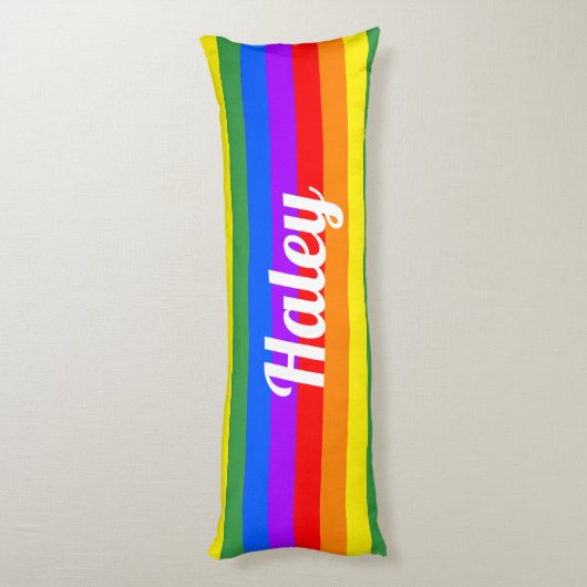 Rainbow Stripes Custom Naam Body Kussen (Achterkant (Verticaal))