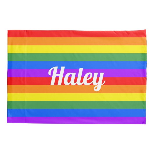 Rainbow Stripes Custom Naam Kussen Hoesje Kussensloop (Achterkant)