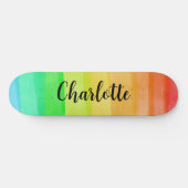 Rainbow Stripes Custom Personalized Name Persoonlijk Skateboard (Horizontaal)
