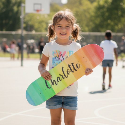 Rainbow Stripes Custom Personalized Name Persoonlijk Skateboard