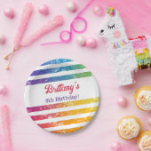 Rainbow Stripes Gepersonaliseerde Naam Jaar Verjaa Papieren Bordje (Feest)
